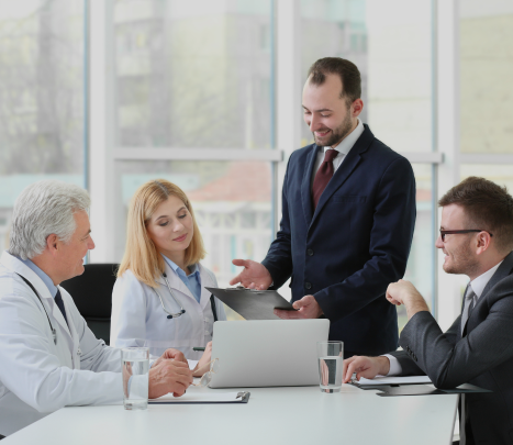 Sales experts speaking to hospital administration